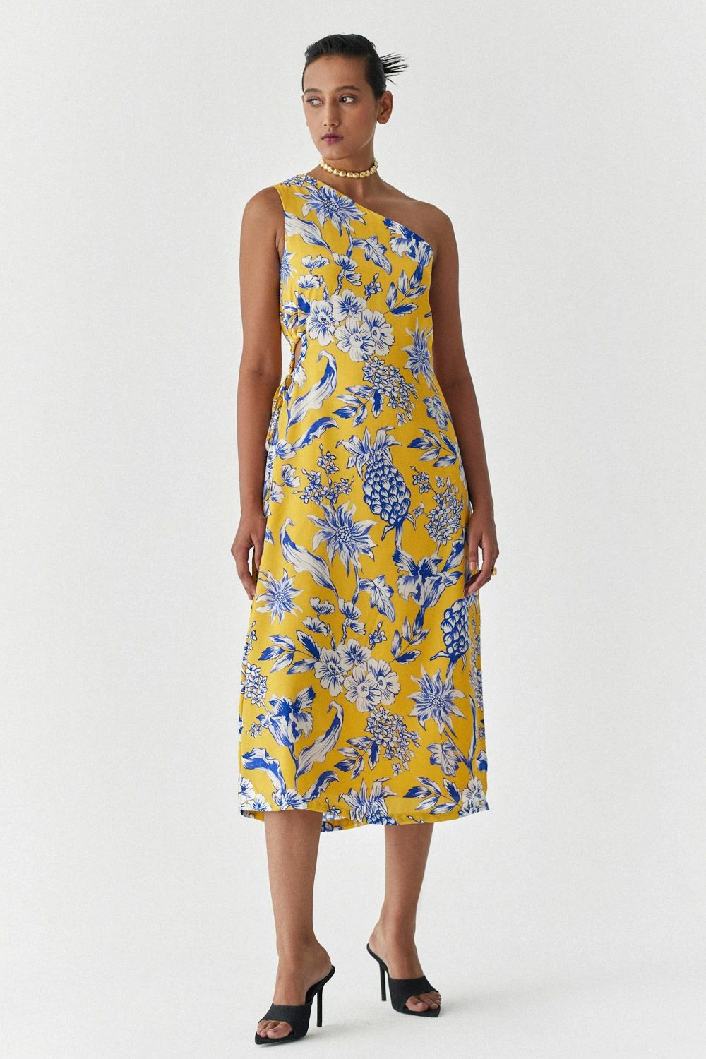 Studio RIGU Yellow Pineapple Printed One Shoulder Dress 1 Studio RIGU Yellow Pineapple Printed One Shoulder Dress