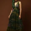 CAPISVIRLEO Olive Green Tie & Dye Backless Dress