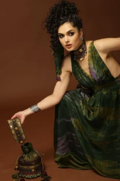 CAPISVIRLEO Olive Green Tie & Dye Backless Dress -Inca Clothing Shop 71cap10 4