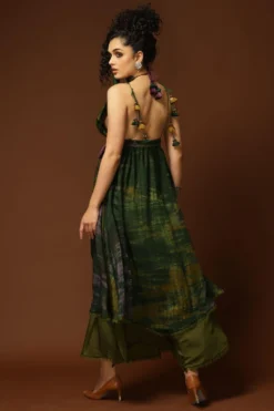 CAPISVIRLEO Olive Green Tie & Dye Backless Dress -Inca Clothing Shop 71cap10 5