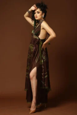 CAPISVIRLEO Brown & Olive Tie Dye Backless Dress 7 CAPISVIRLEO Brown & Olive Tie Dye Backless Dress -Inca Clothing Shop 71cap11 3
