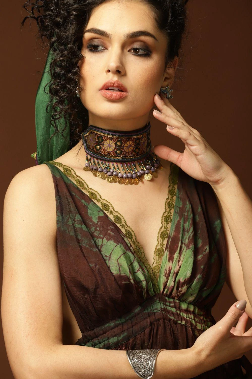 CAPISVIRLEO Brown & Olive Tie Dye Backless Dress 4 CAPISVIRLEO Brown & Olive Tie Dye Backless Dress - Image 4