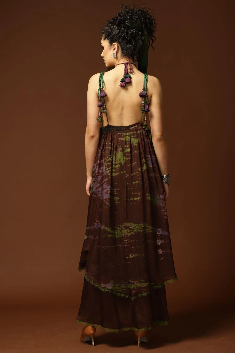 CAPISVIRLEO Brown & Olive Tie Dye Backless Dress 5 CAPISVIRLEO Brown & Olive Tie Dye Backless Dress - Image 5