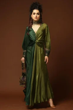 CAPISVIRLEO Dual Tone Green Maxi Dress