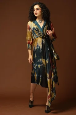 CAPISVIRLEO Multi-coloured Tie & Dye Asymmetric Dress