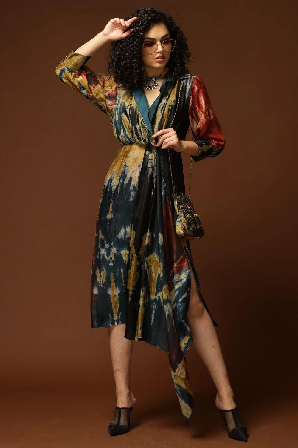 CAPISVIRLEO Multi-coloured Tie & Dye Asymmetric Dress 2 CAPISVIRLEO Multi-coloured Tie & Dye Asymmetric Dress - Image 2