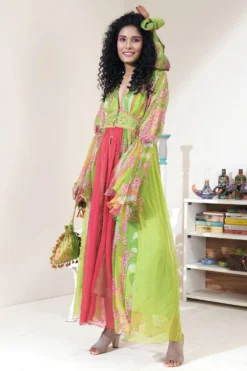 CAPISVIRLEO Trio Panelled Georgette Flare Dress