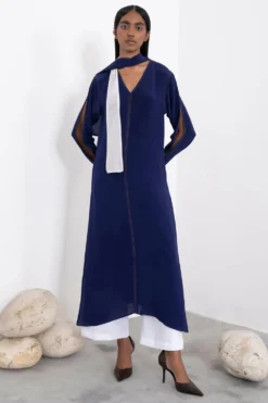 Corpora Studio Navy Blue Scarfed Silk Dress