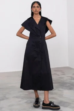 Corpora Studio Black Double Breasted Cotton Dress