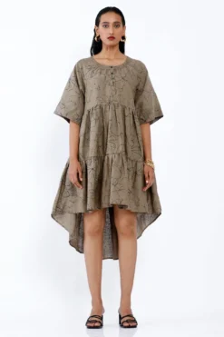 SNOB Khakhi Tiered Mini Dress