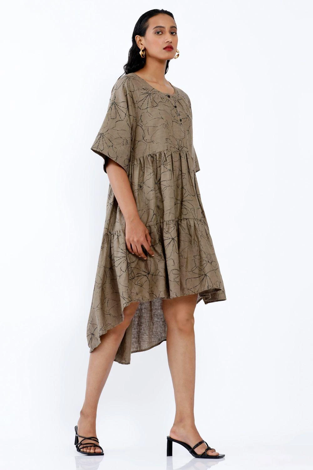 SNOB Khakhi Tiered Mini Dress 2 SNOB Khakhi Tiered Mini Dress - Image 2