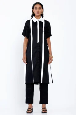 SNOB Black Striped Shirt Dress