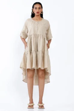 SNOB Beige Tiered Dress With An Asymmetrical Hem