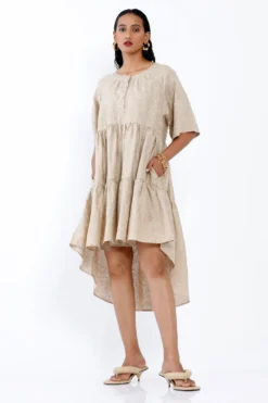 SNOB Beige Tiered Dress With An Asymmetrical Hem -Inca Clothing Shop 811snobw2 3