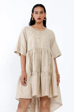 SNOB Beige Tiered Dress With An Asymmetrical Hem -Inca Clothing Shop 811snobw2 5