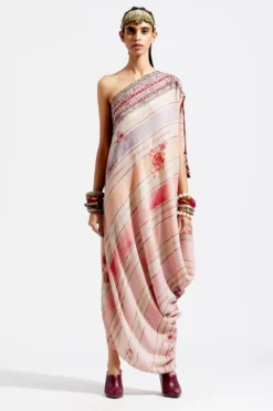 Aseem Kapoor Peach Sheeted One Shoulder Dress