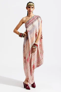 Aseem Kapoor Peach Sheeted One Shoulder Dress -Inca Clothing Shop 83ak3 4