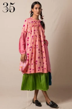 Injiri Pink Silk Bandhani Dress