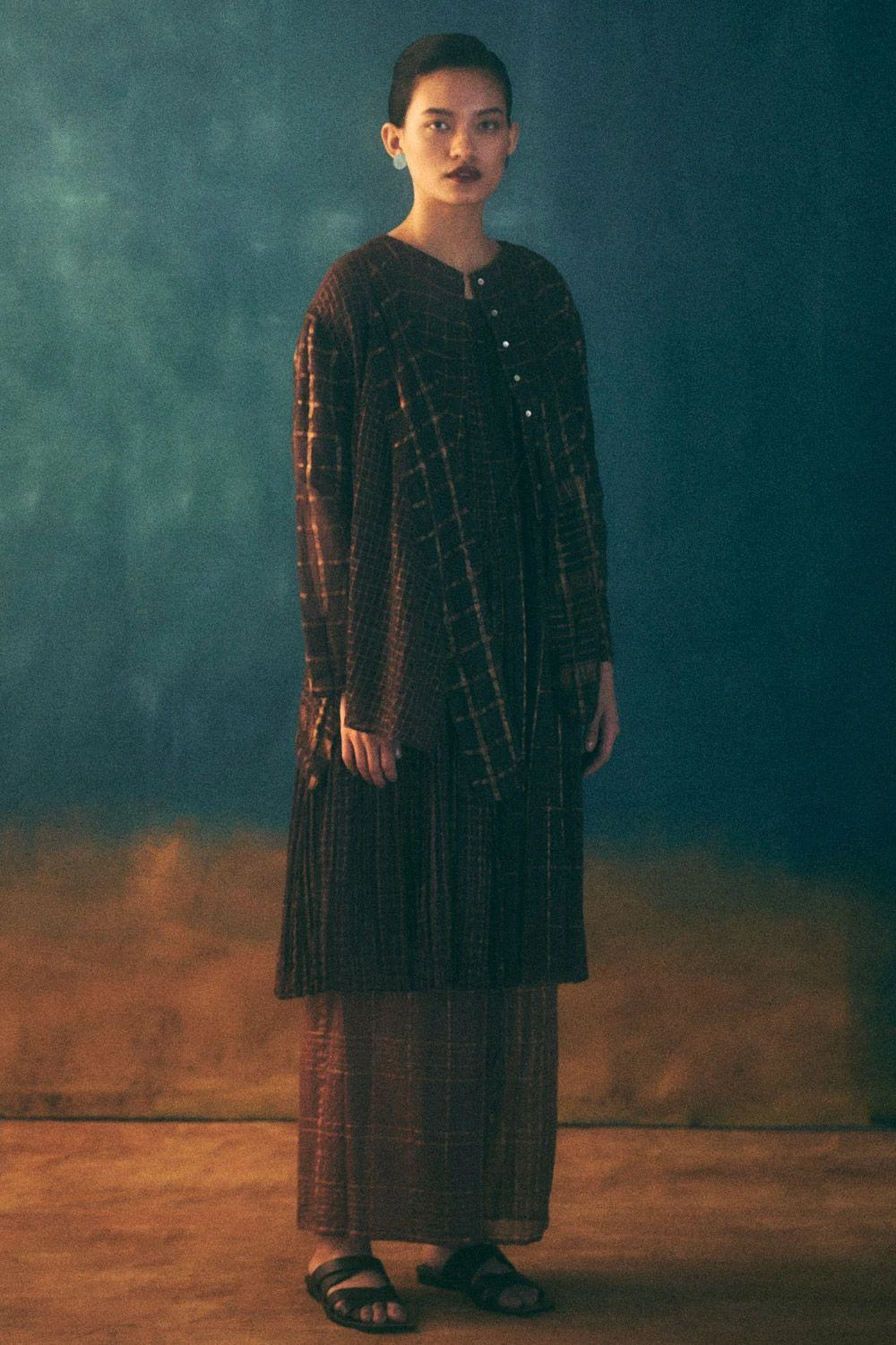 Urvashi Kaur Umber Micropleated Checkered Dress 2 Urvashi Kaur Umber Micropleated Checkered Dress - Image 2