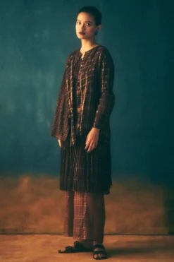 Urvashi Kaur Umber Micropleated Checkered Dress 6 Urvashi Kaur Umber Micropleated Checkered Dress -Inca Clothing Shop 8823uk20 3