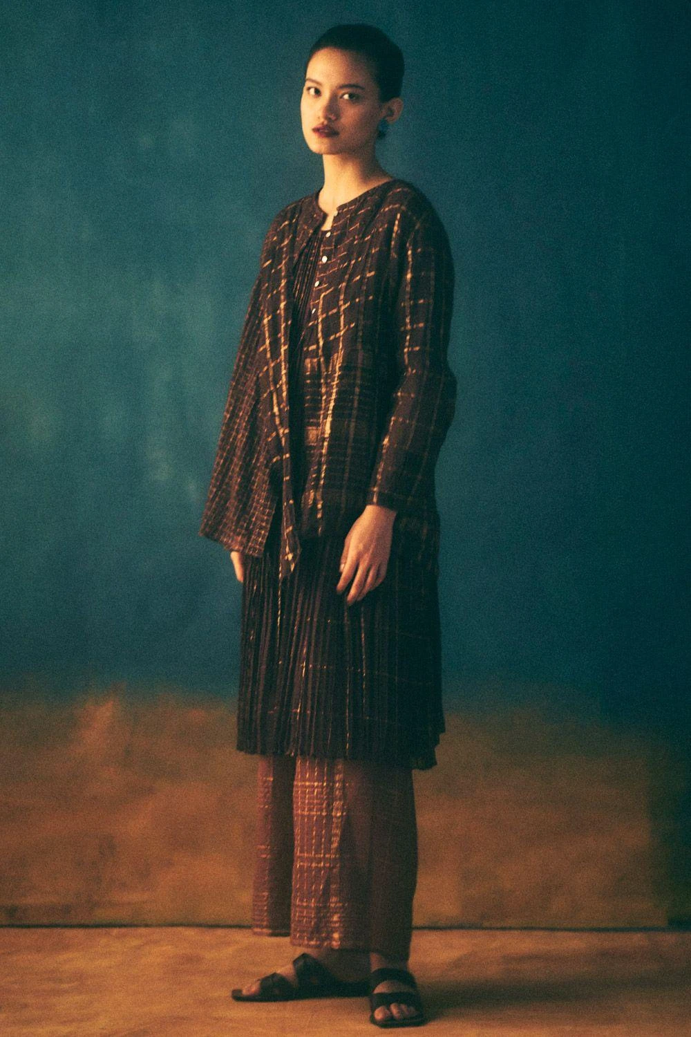 Urvashi Kaur Umber Micropleated Checkered Dress 3 Urvashi Kaur Umber Micropleated Checkered Dress - Image 3