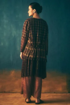 Urvashi Kaur Umber Micropleated Checkered Dress 7 Urvashi Kaur Umber Micropleated Checkered Dress -Inca Clothing Shop 8823uk20 4