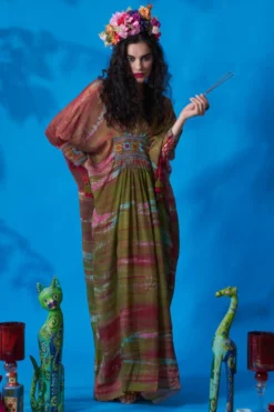 CAPISVIRLEO Seaweed Pleated Kaftan Dress