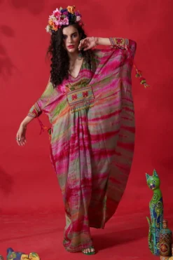 CAPISVIRLEO Teal Pleated Kaftan Dress -Inca Clothing Shop 88cap12 4