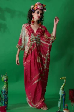 CAPISVIRLEO Magneta Cotton Silk Kaftan Dress -Inca Clothing Shop 88cap31 3