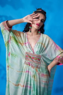 CAPISVIRLEO Mint Green Cotton Silk Kaftan Dress -Inca Clothing Shop 88cap32 4