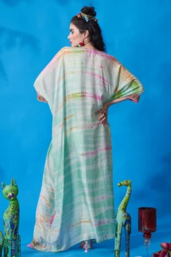 CAPISVIRLEO Mint Green Cotton Silk Kaftan Dress -Inca Clothing Shop 88cap32 5