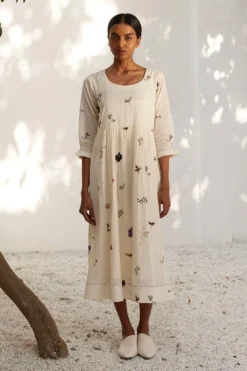 Khara Kapas Off White Mulmul Cotton Dress