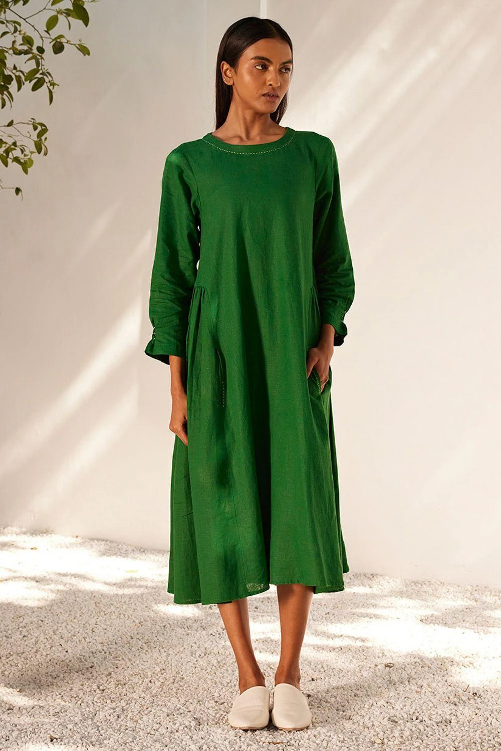 Khara Kapas Forest Green Midi Dress 1 Khara Kapas Forest Green Midi Dress