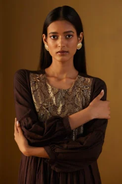 Shorshe Brown Vaani Choga Dress -Inca Clothing Shop 91023sr17 3