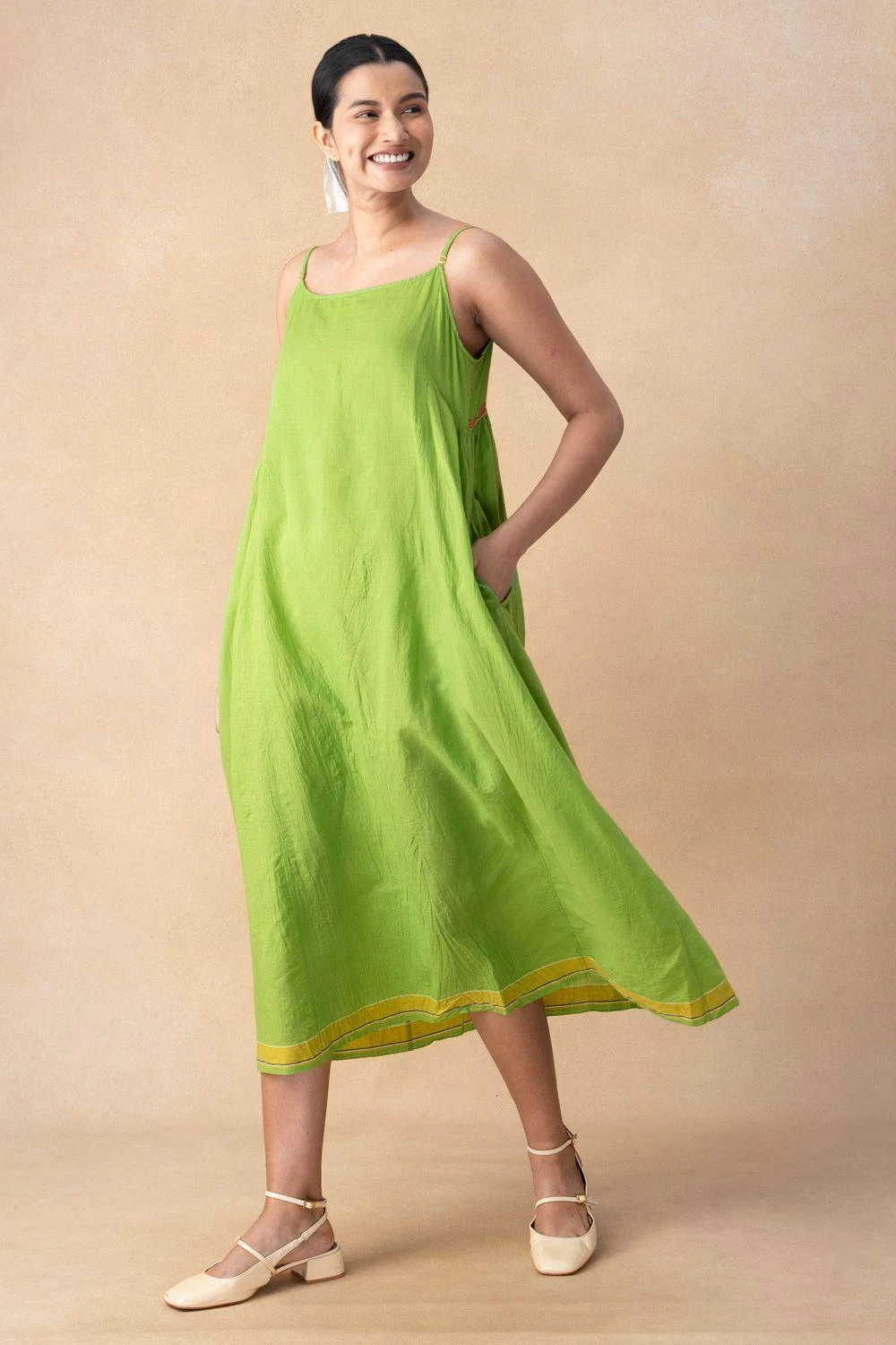 Injiri Green Cotton Slip Dress 2 Injiri Green Cotton Slip Dress - Image 2
