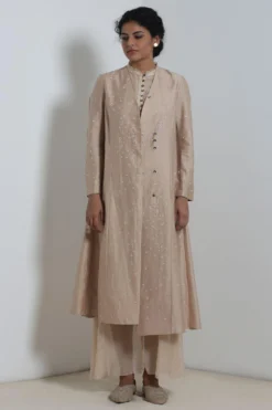 Ecru Chanderi Jacket & Dress Set