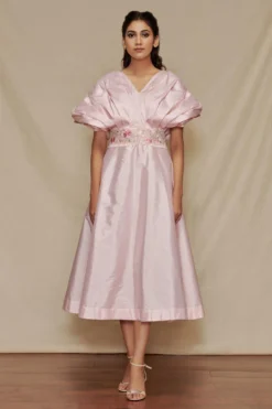 Shriya Som Taffeta Drape Pink Midi Dress