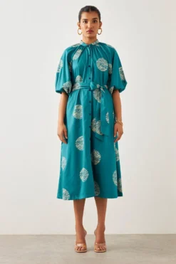 SNOB Teal Ripple Printed Dress