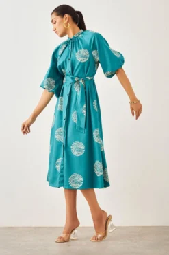 SNOB Teal Ripple Printed Dress -Inca Clothing Shop 91sn19 4