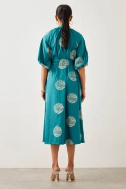 SNOB Teal Ripple Printed Dress -Inca Clothing Shop 91sn19 5