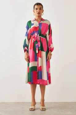 SNOB Pink Kimono Sleeve Canvas Dress