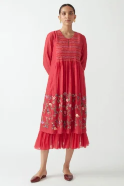 Payal Pratap Red Embroidered Dress With Frill Slip