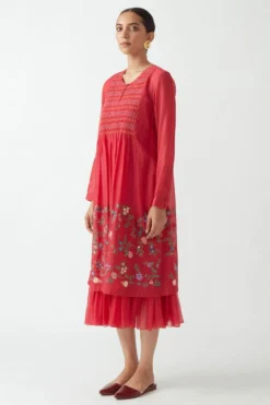 Payal Pratap Red Embroidered Dress With Frill Slip -Inca Clothing Shop 9rg 5b 3