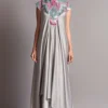 Amit Aggarwal Grey Draped Dress With A Metallic Chevron Yoke