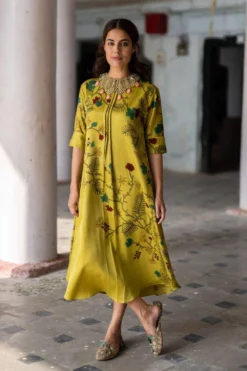 Archana Jaju Mustard Kalamkari Dress