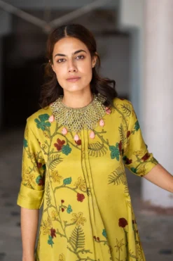 Archana Jaju Mustard Kalamkari Dress -Inca Clothing Shop aj re 09 4