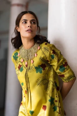 Archana Jaju Mustard Kalamkari Dress -Inca Clothing Shop aj re 09 5