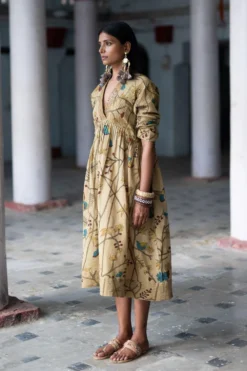 Archana Jaju V Neck Chanderi Kalamkari Dress -Inca Clothing Shop aj re 10 3