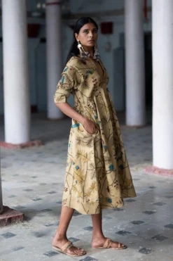 Archana Jaju V Neck Chanderi Kalamkari Dress -Inca Clothing Shop aj re 10 4