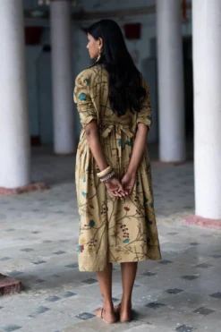 Archana Jaju V Neck Chanderi Kalamkari Dress -Inca Clothing Shop aj re 10 6